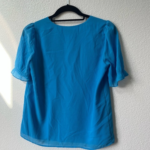 J. Crew Blue Puff Sleeve Buttoned Blouse - Picture 2 of 4